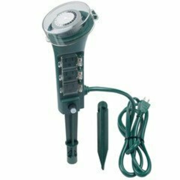 Swe-Tech 3C 6-Outlet yard stake with mechanical timer.  6 foot cord. Green FWT12W2-36106
